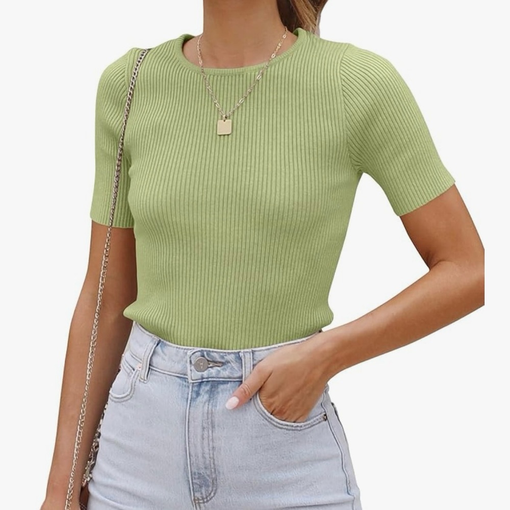 Amazon Green Ribbed Fitted T-Shirt